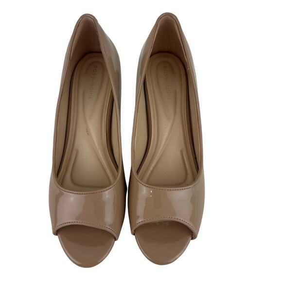 EASY‎ SPIRIT COLEEN PEEP TOE FAUX LEATHER WEDGES IN NATURAL NWOB WOMEN'S 8.5M - Picture 2 of 12